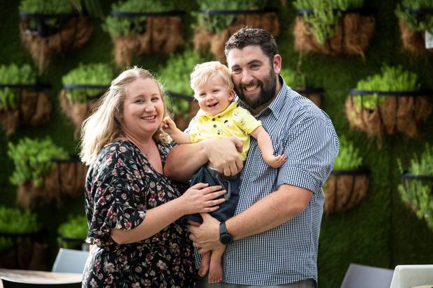 Samantha Adams, with her husband Christopher and their toddler Ashton. (Photo / Jason Oxenham)