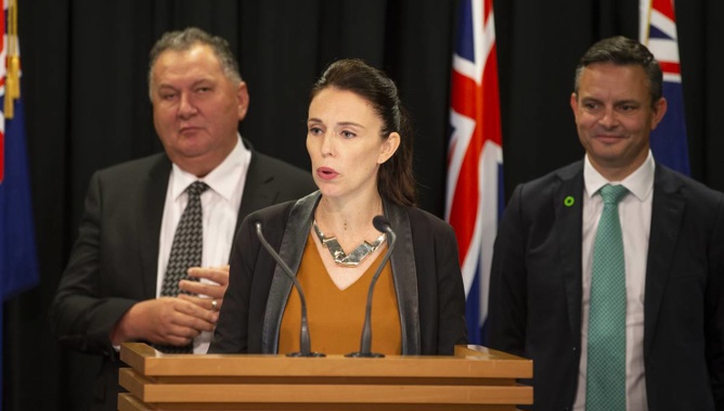 Members of the coalition: Shane Jones, Jacinda Ardern and James Shaw. (Photo / NZ Herald)