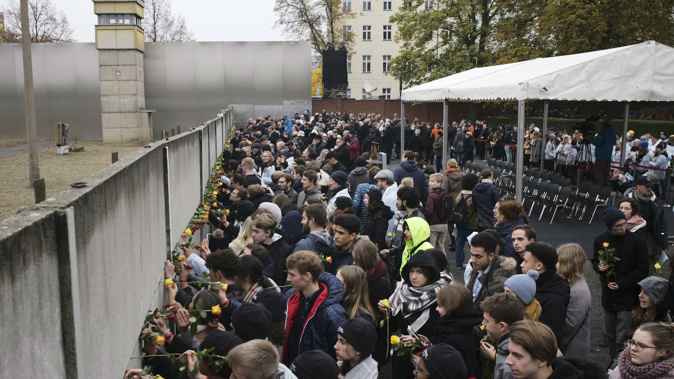 Germany and allies have recognised 30 years since the wall opened. (Photo / AP)