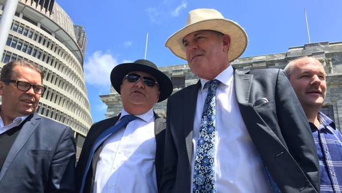 Regional Economic Development Minister Shane Jones, centre left, next to National's agricultural spokesman Todd Muller, centre right. Photo / Jason Walls