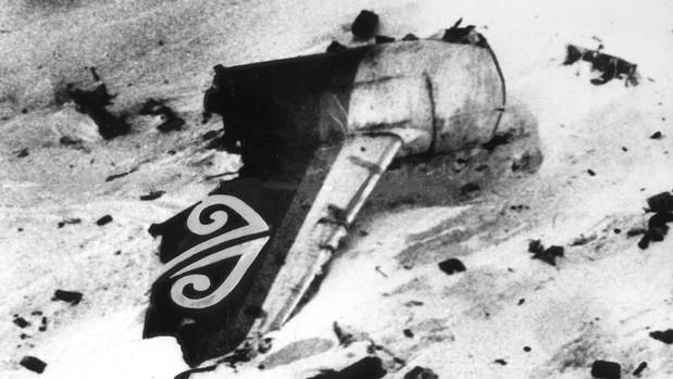 The tail of the crashed DC10 was among wreckage scattered across the slopes of Mt Erebus after Air New Zealand flight TE901 crashed in 1979. Photo / File