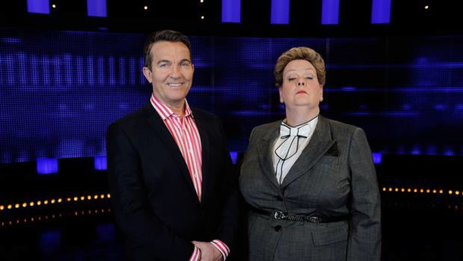 Bradley Walsh with Anne Hegerty, aka The Governess, one of the Chasers on the hit quiz show. (Photo / Supplied)