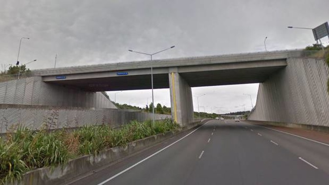 Police have closed the citybound lanes underneath the Hobsonville Road overbridge. (Photo / Google)