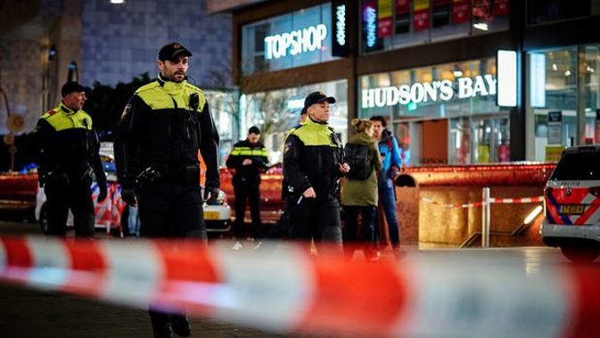 Dutch police secure a shopping street after a stabbing incident in the centre of The Hague, Netherlands. Photo / AP