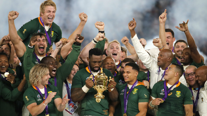 Springbok players celebrate after winning the cup. (Photo / AP)