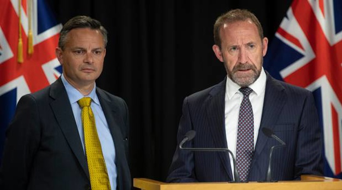 James Shaw and Andrew Little during a press conference after the release of the first round of public information on the 2020 cannabis referendum and the draft Bill. Photo / Mark Mitchell