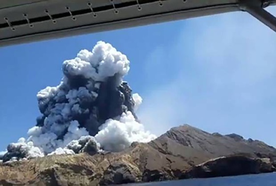 Still from video shot from a tourist boat next to White Island as the volcano erupted about 2:15pm. Photo / Allessandro Kauffman | File
