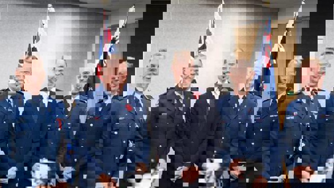 Police Commissioner Mike Bush, Senior Constable Jim Manning, HRH Prince William, Senior Constable Scott Carmody, Canterbury District Commander Superintendent John Price.