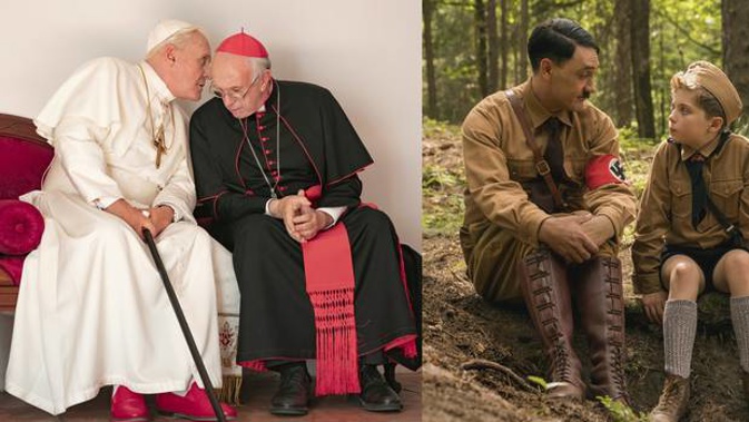 The Two Popes and Jojo Rabbit both picked up Golden Globe nominations. (Photos / Netflix & Twentieth Century Fox)