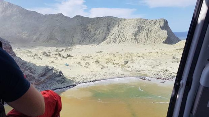 View from the Westpac Rescue Helicopter of the scene at White Island a short time after a volcanic eruption. Photo / Supplied