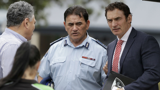 Deputy Commissioner Wally Haumaha and Police Minister Stuart Nash after a meeting over White Island. (Photo / AP)