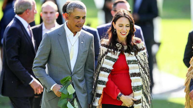 Barack Obama meeting with Jacinda Ardern during his visit last year. (Photo / File)