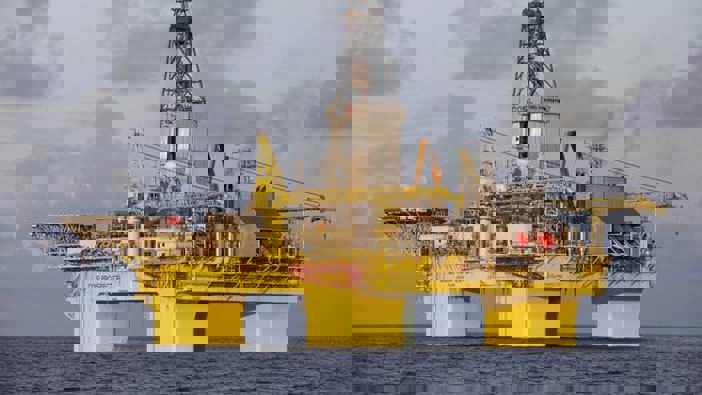The COSL prospector, which is drilling exploration wells for oil and gas company OMV off the coast of Taranaki and Otago this summer. Photo / Supplied
