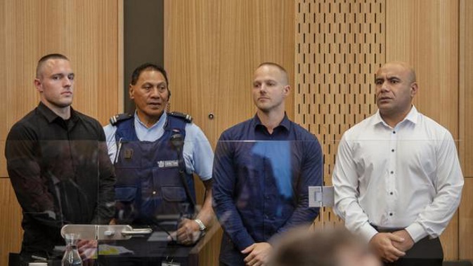 Jonathan Seal, left, Michael Harrison Cooper, and Auckland freight worker Simote Vea were jailed at the High Court in Christchurch today after a massive meth bust. Photo / Pool