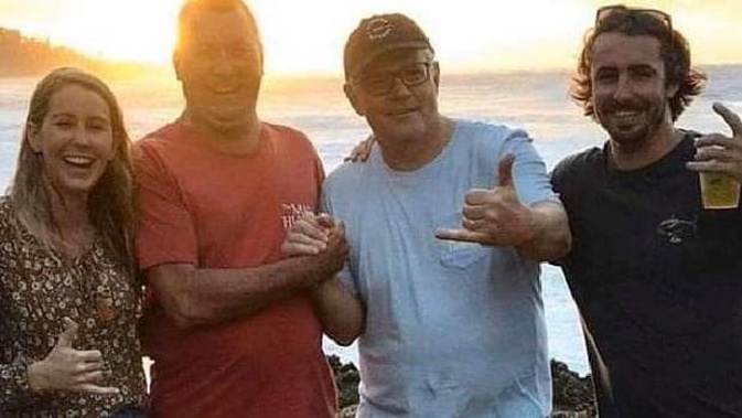This image posted on Instagram reportedly shows Scott Morrison enjoying himself on holiday in Hawaii with fellow Australians. Photo / via Instagram