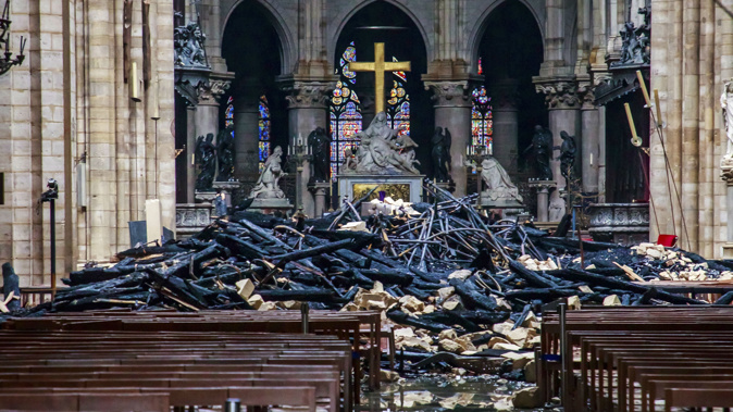 Interior damage in the Cathedral after the fire. (Photo / AP)