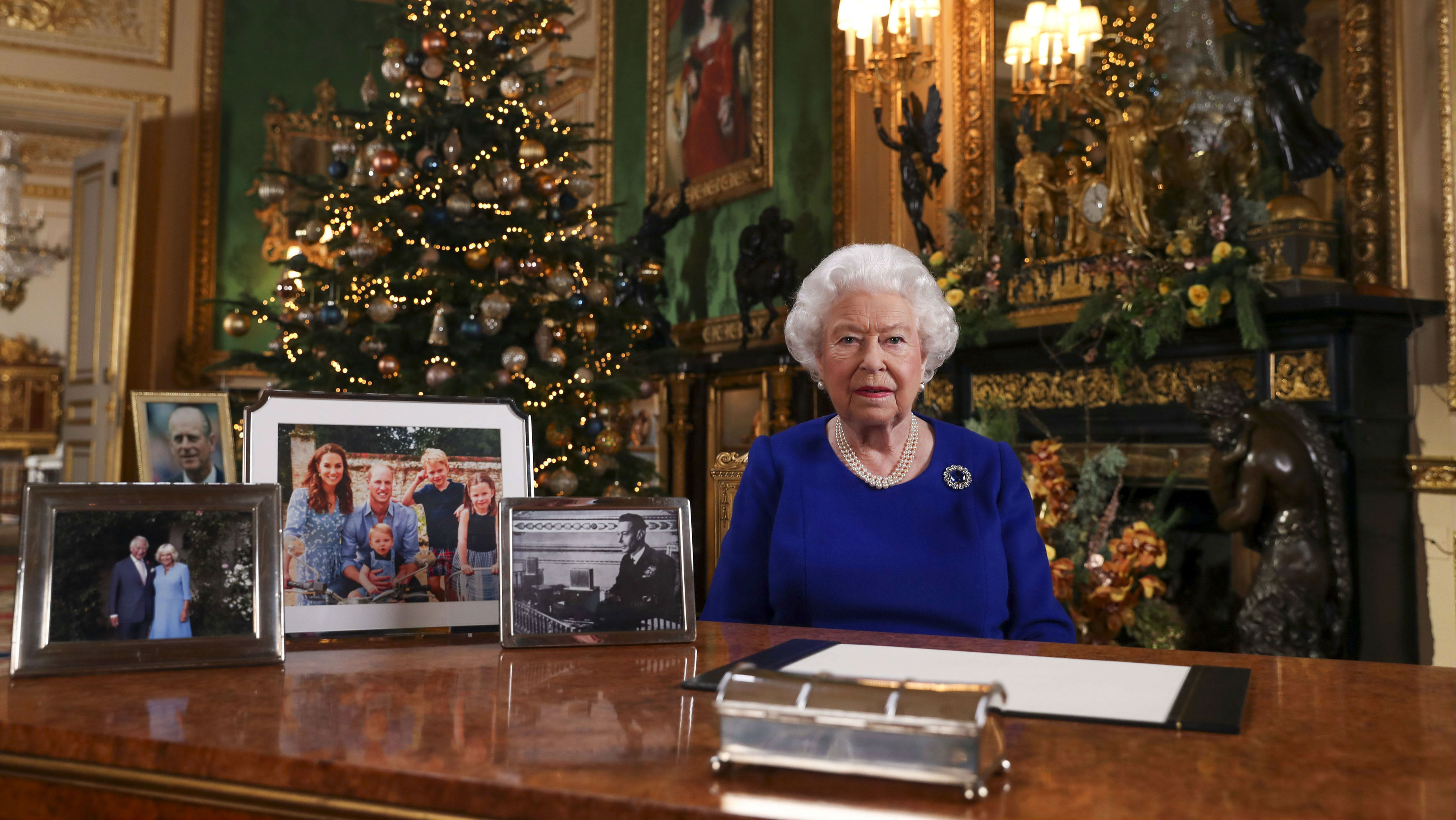 The Queen poses for a photo while recording her annual message. (Photo / AP)