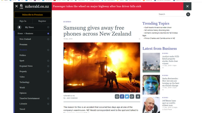 A screenshot of the clone NZ Herald website.