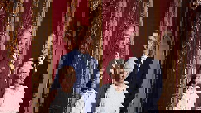 The new portrait of the Queen, the Prince of Wales, the Duke of Cambridge and Prince George. Photo / Twitter.