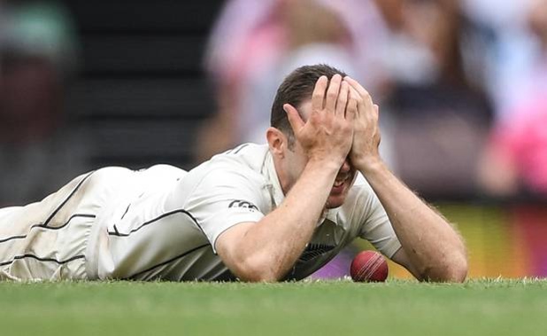 Todd Astle reacts after dropping a catch to remove Marnus Labuschagne. Photo / Photosport
