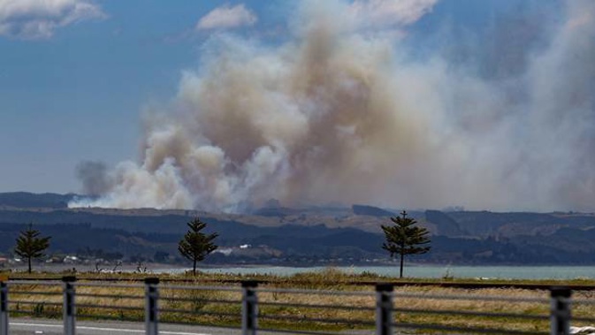 The view of the fire from SH2,north of Hawke's Bay Airport. Photo / Warren Buckland