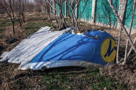 Part of the fuselage at the site where a Ukraine Airlines passenger plane crashed near the Imam Khomeini airport of the Iranian capital of Tehran. Photo / Getty