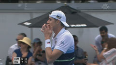 Giant American struck a young spectator on the head with a tennis ball in a freakish incident at the ASB Classic on Thursday. Video / Sky Sport