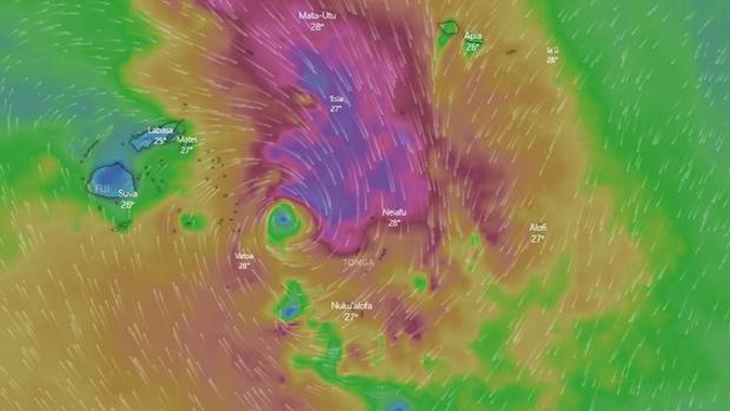 Tropical Cyclone Tino is making its way towards the islands of Tongan. Image / Windy