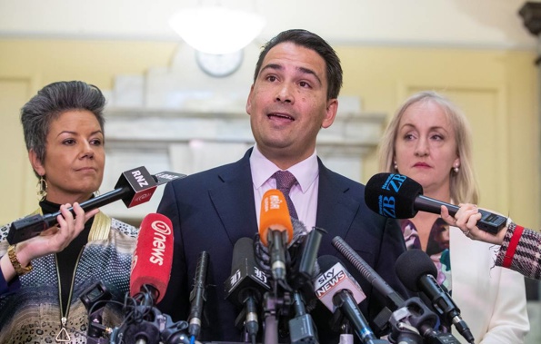 National leader Simon Bridges has pointed the finger at Labour, claiming the party copied their infrastructure plans. (Photo / Herald)