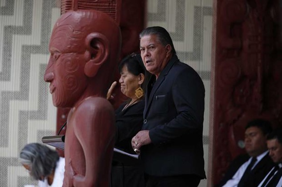 Brian Tamaki got stuck into immigrants and Jacinda Ardern at waitangi. Photo / Michael Cunningham
