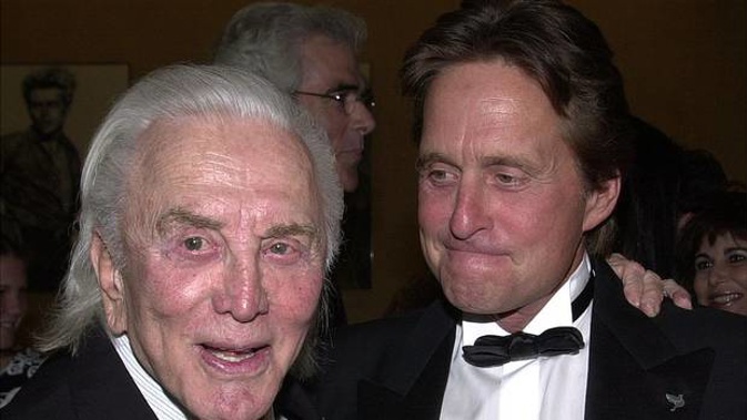 Actor Kirk Douglas and son, actor Michael Douglas, in 2001. Photo / Getty Images