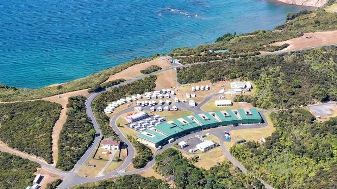 Campervans and caravans are visible at the Defence Force facility at Whangaparāoa, the Tamaki Leadership Centre, where the people evacuated from China will be staying for two weeks in quarantine.