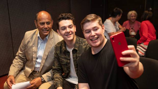 Employment Minister Willie Jackson and British entrepreneurs Ben Towers and Jack Parsons.