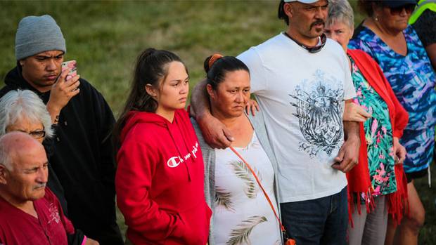 Lynsey Abbott (centre) has organised a karakia at Flaxmere park in support for the toddler beaten in the area. Photo / Paul Taylor