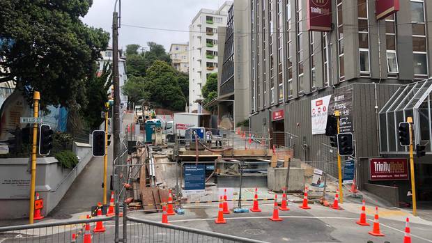 Wastewater is flowing through an above-ground bypass on Willis St after a wastewater tunnel collapsed just before Christmas. Photo / Georgina Campbell.
