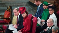 Harry and Meghan sit behind William and Kate at the service. Photo / AP