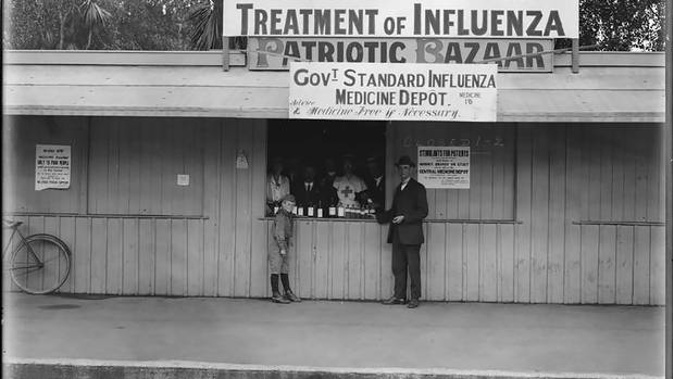 An influenza medicine depot in Christchurch for "poor" people during the 1918 pandemic. (Photo / Supplied)