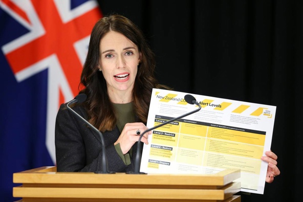Jacinda Ardern outlining the country's new alert level plan. (Photo / NZ Herald)