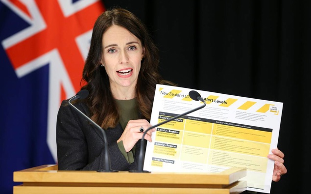 Jacinda Ardern outlining the country's new alert level plan. (Photo / NZ Herald)