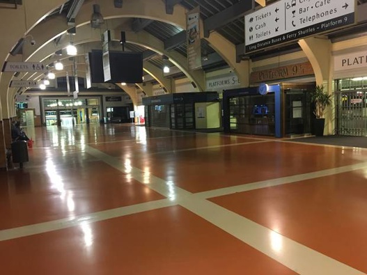 Wellington Railway Station was nearly deserted this morning, the first day of the nationwide lockdown to combat Covid-19. Photo / Adam Cooper