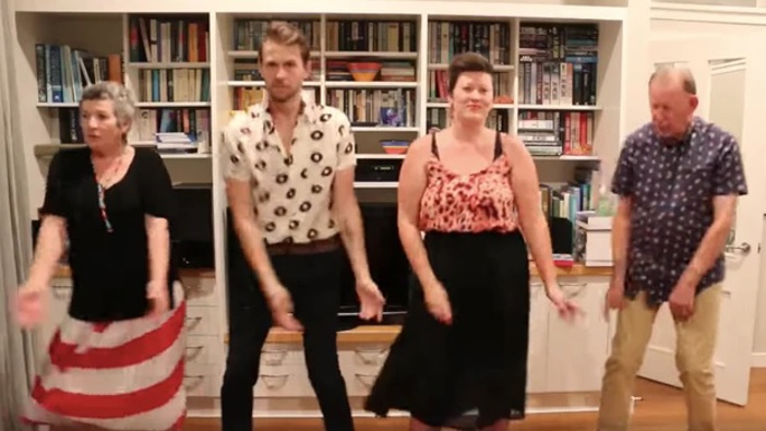 A Wellington family has become an overnight online sensation with their 'Lockdown Boogie'. Photo / Jack Buchanan, YouTube