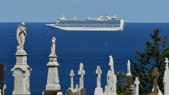 The cruise ship the ruby Princess sits of coast of Sydney, Sunday, April 5, 2020. (Photo / AAP)