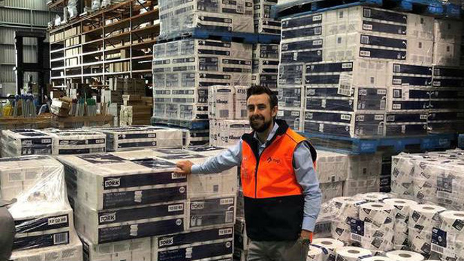 NXP executive Joe Taylor with the first of five shipments of personal protective equipment (PPE) coming from China for essential workers to use during the Covid-19 crisis. (Photo / Supplied)
