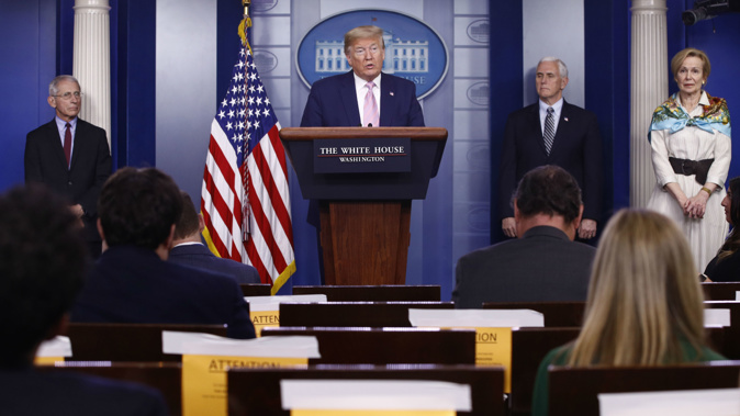 Donald Trump at a press conference on coronavirus. (Photo / AP)