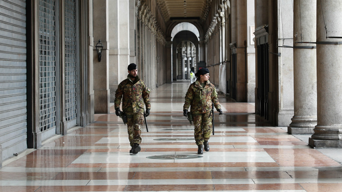 Soldiers patrol the streets of Italy during the lockdown. (Photo / AP)