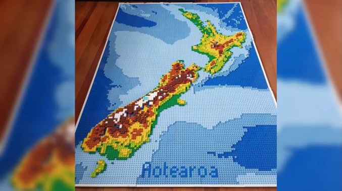 A data analyst's who spent months creating a mini version of a New Zealand map with Lego has revealed how he made the masterpiece possible. Photo / Alex Waleczek