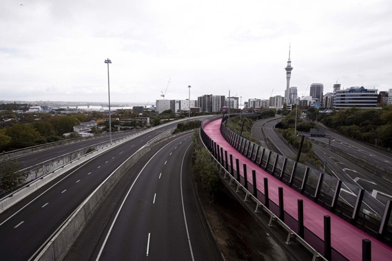 One of the busiest parts of Auckland's motorway is empty under the lockdown. (Photo / NZ Herald)