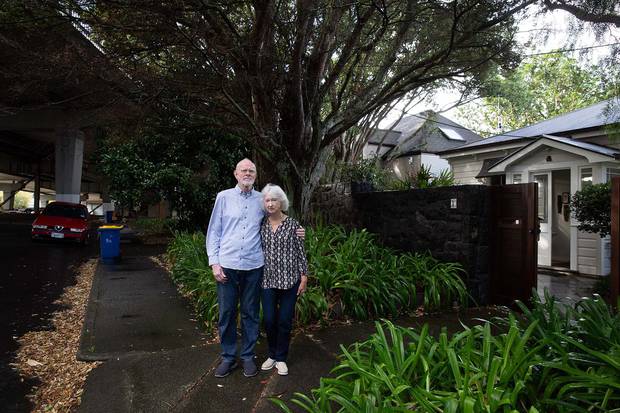Northcote residents Carol and Rod Brown are fighting plans to remove their house (right) to make way for the new Skypath on the Auckland Harbour Bridge. (Photo / Sylvie Whinray)