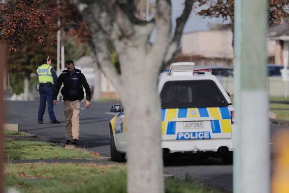 The scene at Central Ave, Papatoetoe where police shot a man dead early this morning. Photo / Dean Purcell