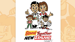 Artist Dick Frizzell has brought back Mr Four Square - and his wife and kids - to raise money for charity. Photo / Supplied